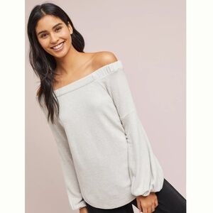 Anthropologie Saturday Sunday Off Shoulder BeigeSoft Cloud Fleece Tunic Top SZ S